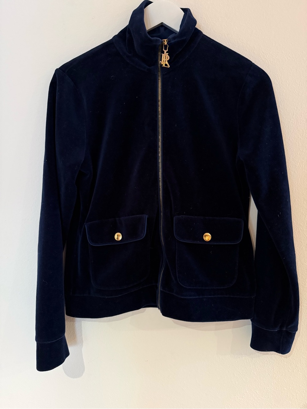 Lauren Ralph Lauren Navy Velvet Blazer Jacket Gold Hardware Equestrian Preppy S